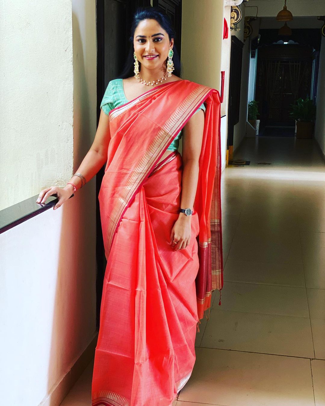 Telugu Tv Anchor Kasi Annapurna Stills in Red Saree